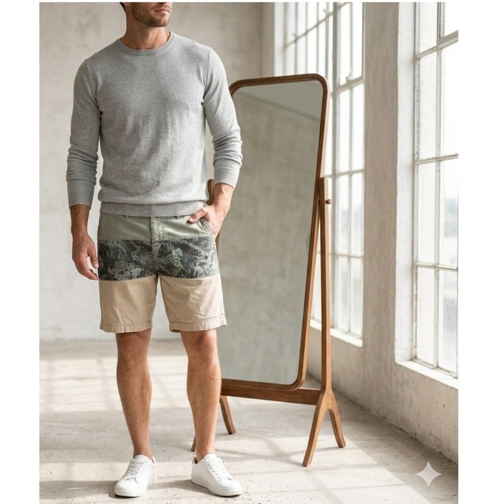 Rusty‎ Shorts Mens 34 Green Tan Tropical Floral Colorblock Surf Casual